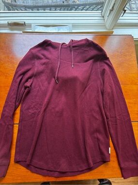 American Eagle Burgundy Thermal Hoodie Waffle Knit Long Sleeve Size Small
